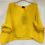 Luchtige linnen korte – crop top – ronde hals – raglan mouwen kleur GEEL – one size