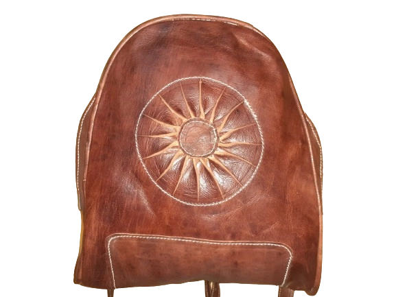 100% Marokkaanse runden leren rugtas – met decoratieve zon – handgemaakt met ritssluiting BRUIN kleur